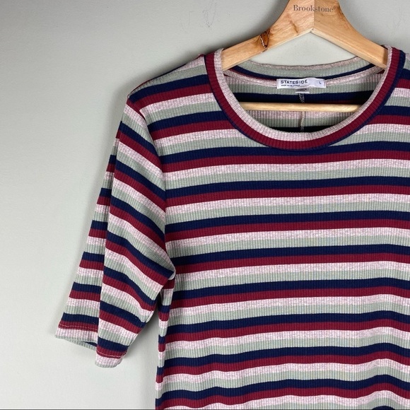Stateside: Bodycon Striped Cycle Court Mini Ribbed T-Shirt Dress Size Large - Picture 2 of 5